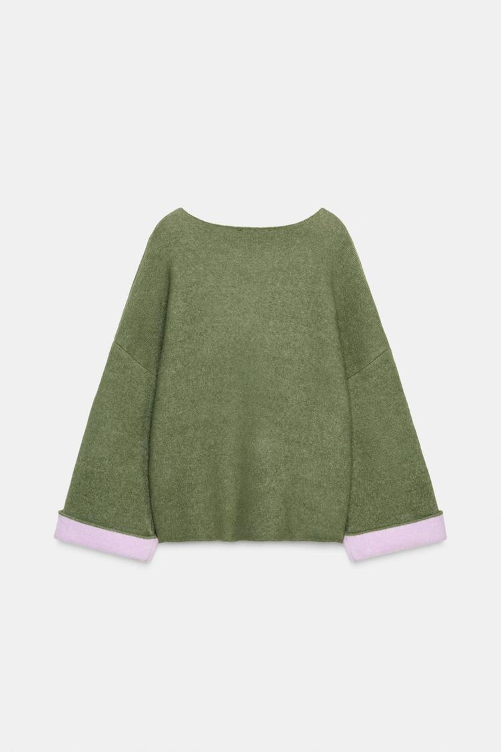 ZARA КОМБИНИРОВАННЫЙ ВЯЗАНЫЙ ДЖЕМПЕР, ЛИНЯЛЫЙ ЗЕЛЕНЫЙ