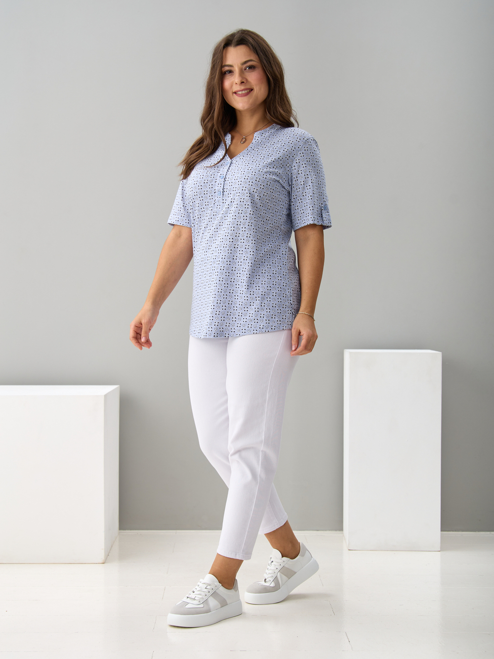 Блузка БЛ-122/ришелье-голубой