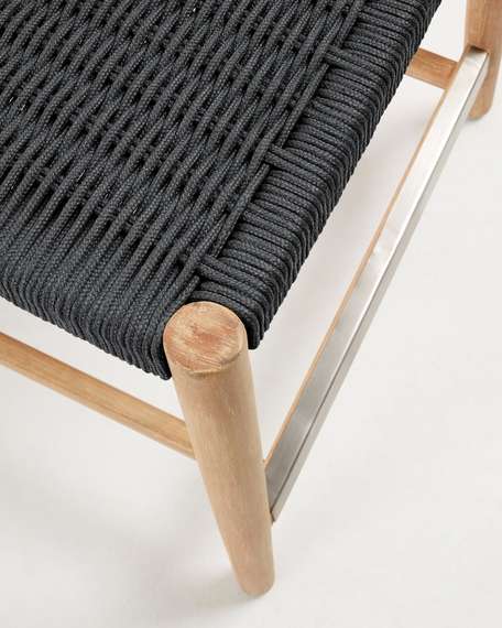 Полубарный стул Nina 62 см из массива акации с натуральной отделкой и черной веревкой