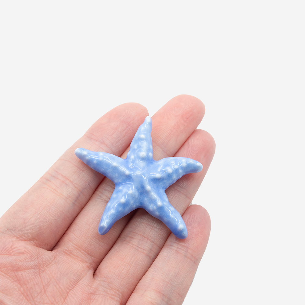 Бусина в форме морской звезды, 39*41мм, синяя, глазурированный фарфор