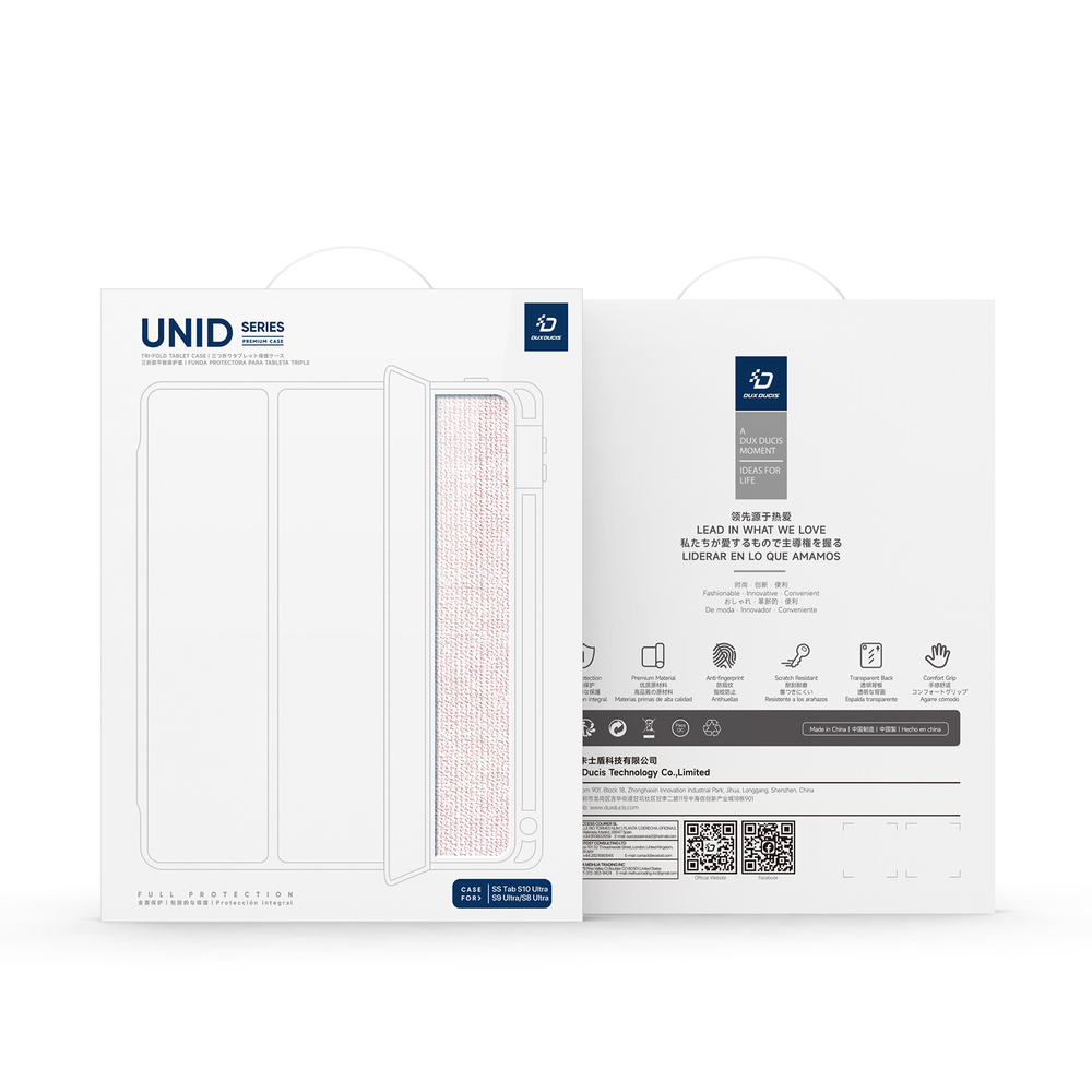 Чехол книжка розового цвета от Dux Ducis для Samsung Galaxy Tab S9 Ultra, Tab S10 Ultra и Tab S8 Ultra, серия Unid Series Case, с держателем стилуса и функцией автоматического перехода в спящий режим