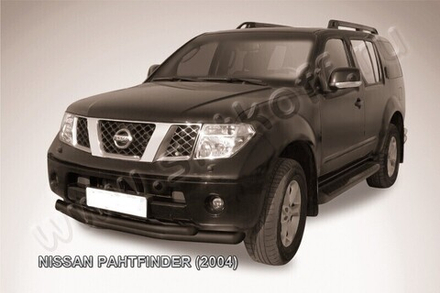 Защита переднего бампера Nissan Pathfinder R51 (2004-2010) d76+d57 черная