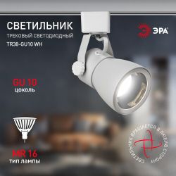 Трековый светильник однофазный ЭРА TR38-GU10 WH под лампу MR16 белый