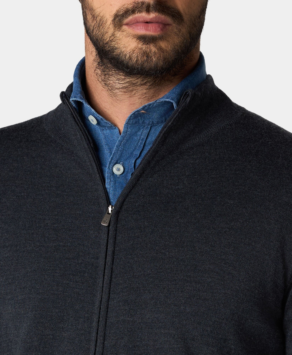 Brooks Brothers Свитер на молнии из мериносовой шерсти, темно-серый