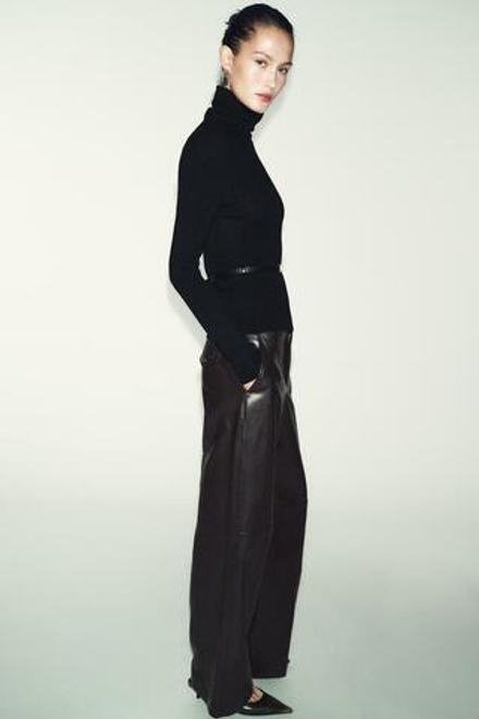 ZARA СВИТЕР ИЗ 100% ШЕРСТИ С ВЫСОКИМ ВОРОТНИКОМ И РЕМНЕМ, ЧЕРНЫЙ