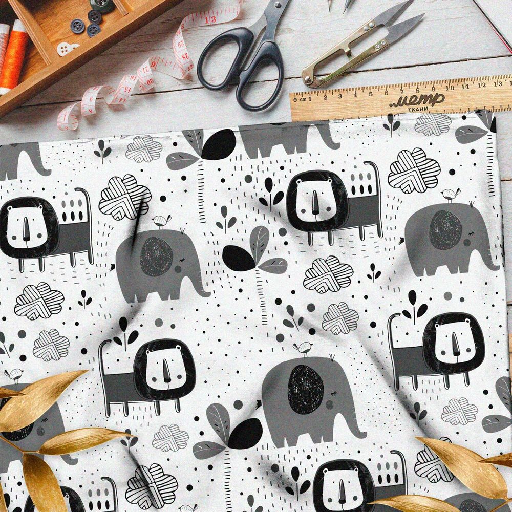 Ткань дюспо африканские звери на белом фоне