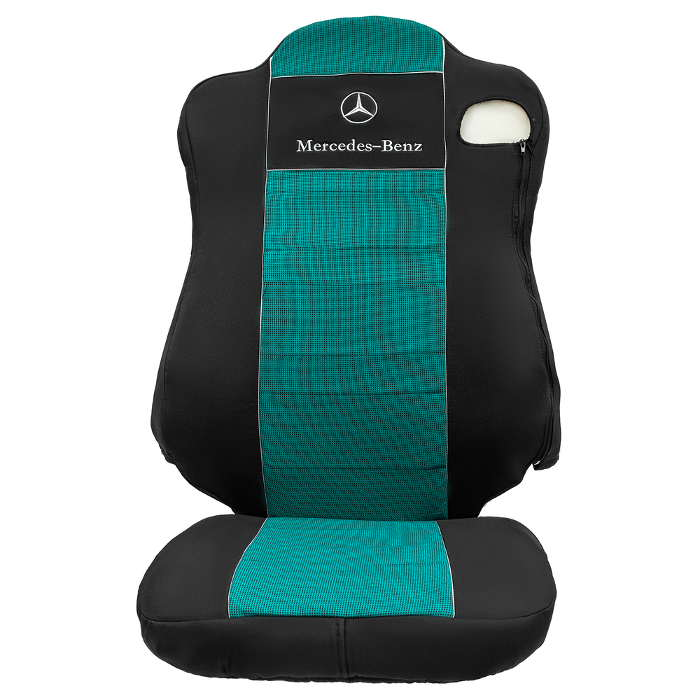 Чехлы Mercedes Actros MP4 (полиэфир, черный, зеленая вставка)