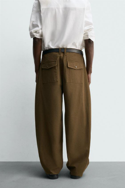 ZARA БРЮКИ BALLOON FIT, ПЫЛЬНЫЙ ХАКИ