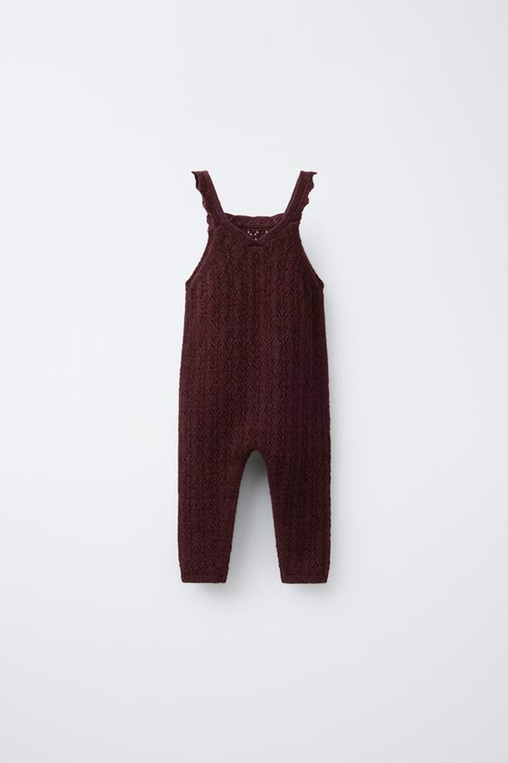 ZARA ТРИКОТАЖНЫЙ КОМБИНЕЗОН С АЖУРНЫМ УЗОРОМ И КАШЕМИРОМ ,БАКЛАЖАННЫЙ