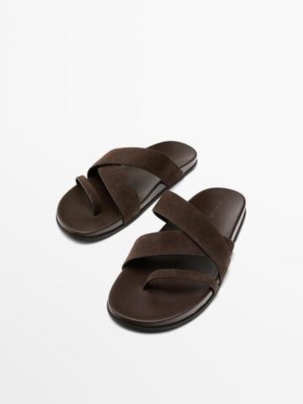 Massimo Dutti Сандалии с кожаными ремешками, коричневый