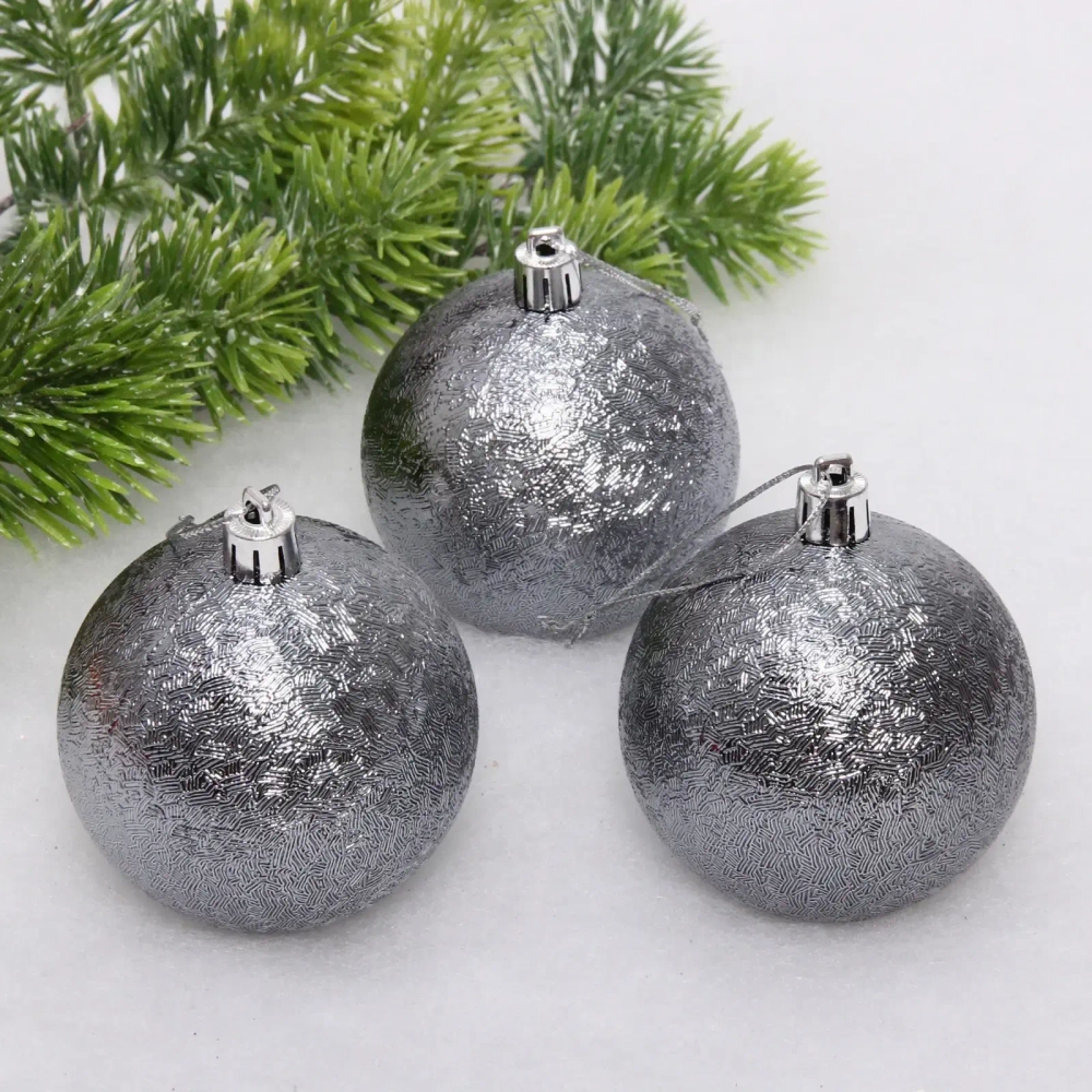 Новогодние шары 7см (набор 3шт) «Мягкий блеск», графит