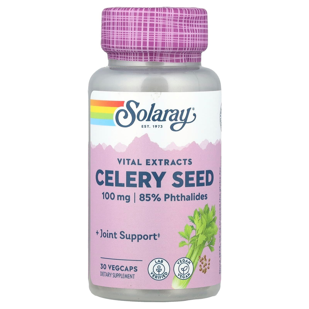 Solaray, Vital Extracts, семена сельдерея, 100 мг, 30 растительных капсул