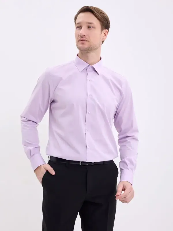 Рубашка на высокий рост LONG SLIM FIT с длинным рукавом, сиреневая