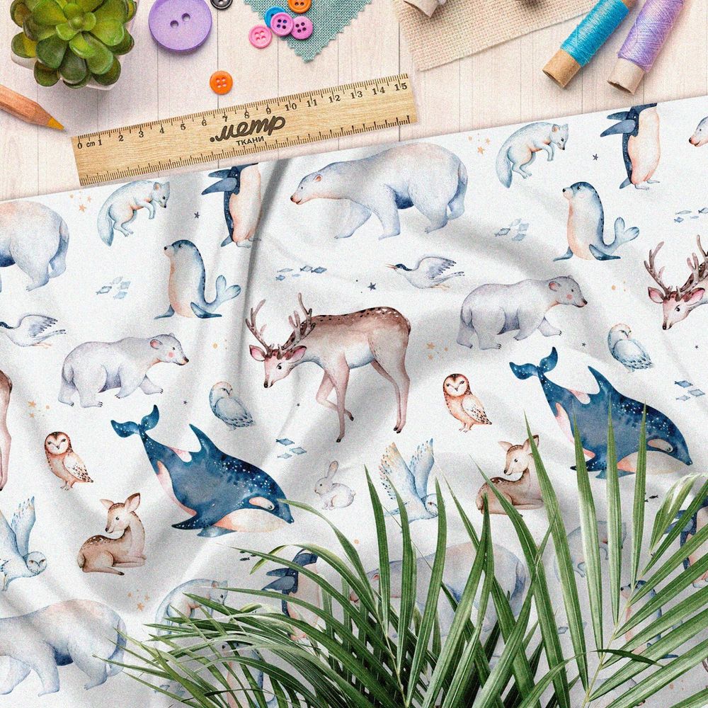 Ткань футер 2-х нитка животные Арктики