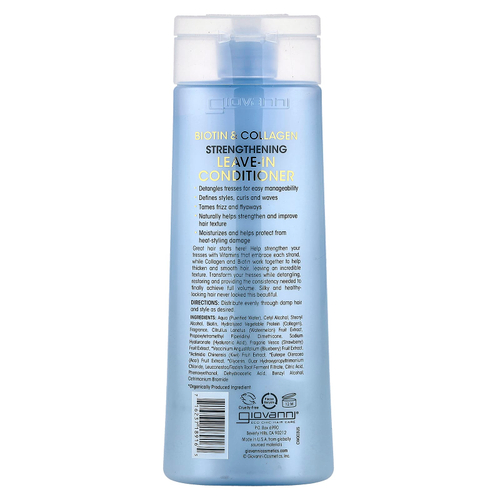Giovanni, Укрепляющий несмываемый кондиционер с биотином и коллагеном, 250 мл (8,5 жидк. унц.)