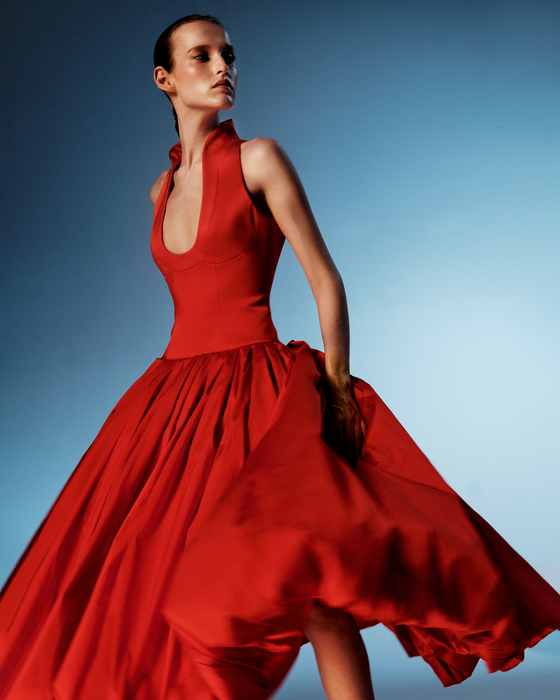 Платье миди из сатина с объемной юбкой из тафты