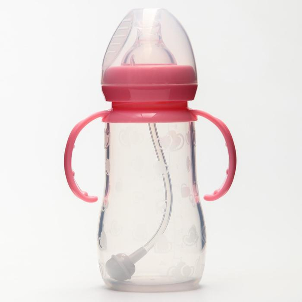 4780651 Бутылочка для кормления силиконовая, с ручками, 240 мл., цвет розовый, антиколик