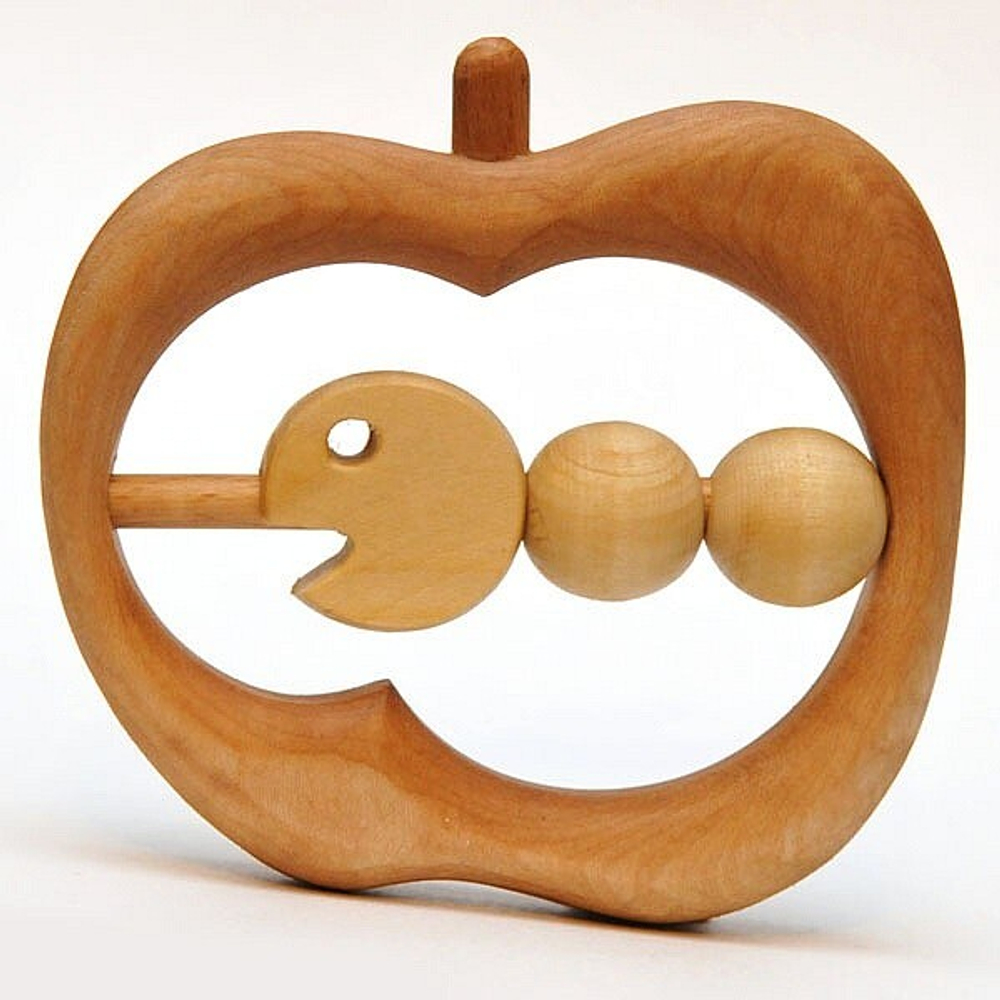 Деревянная погремушка - грызунок Очень голодная гусеница Леснушки