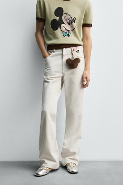 ZARA HARRY LAMBERT X DISNEY ДЖИНСЫ КЛЕШ, ЖЕЛТОВАТО-БЕЛЫЙ