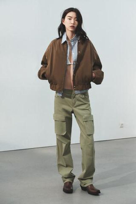 ZARA БРЮКИ КАРГО ПРЯМОГО КРОЯ, СВЕТЛЫЙ ХАКИ