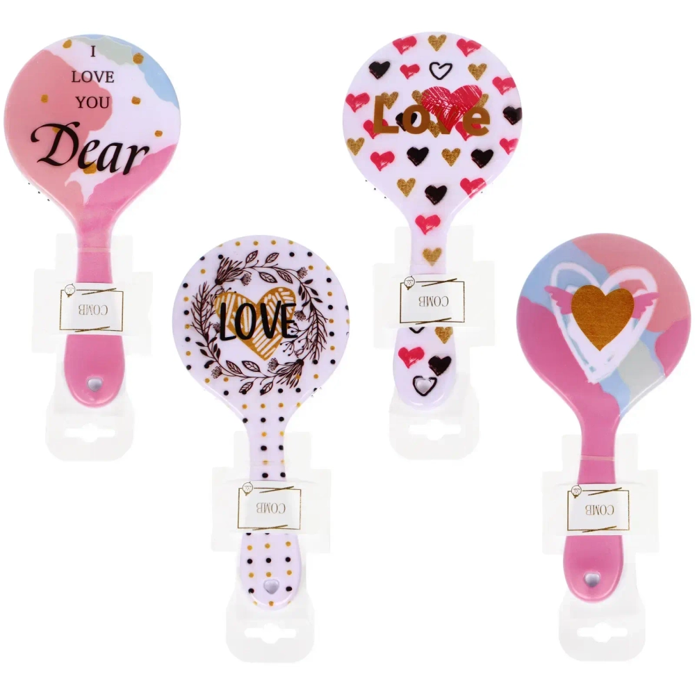 Расческа массажная круглая форма «КОЛЛЕКЦИЯ ИМАНИ - АМОР», микс 4 дизайна, 22*10см (PVC подвес)