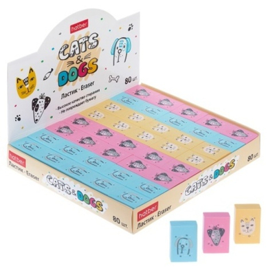 Ластик из термопластичной резины Hatber Cats&Dogs 28х18х9 мм 80 шт в картонной Дисплей-витрине