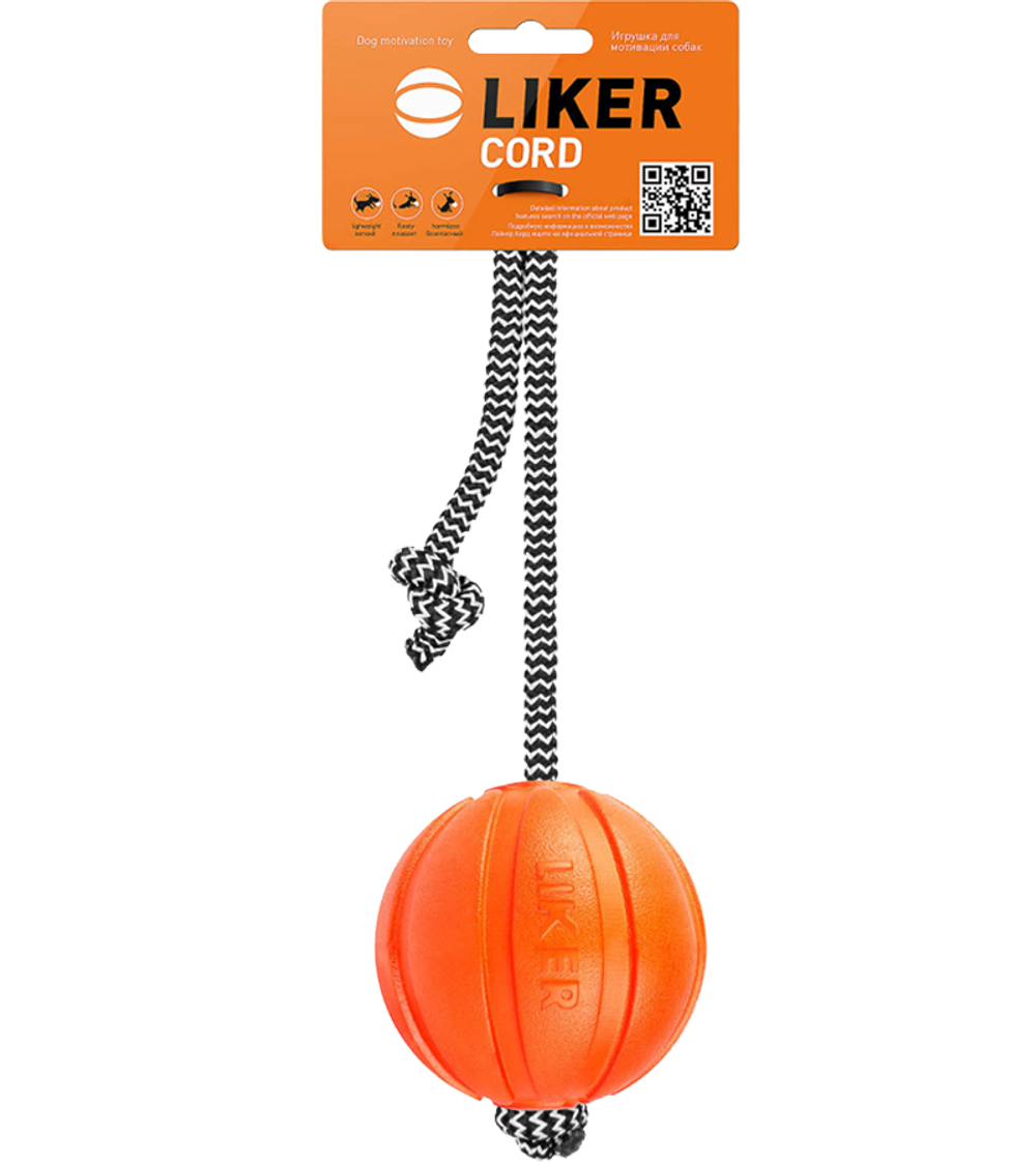 Лайкер Корд (Liker) Игрушка для собак мячик на шнуре, d 7 см, оранжевый (32003)