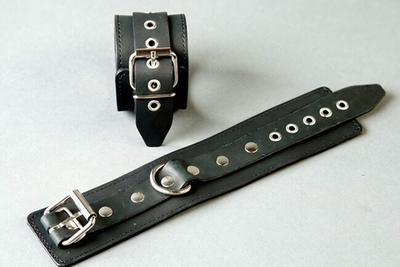 Наручники узкие без подкладки из натуральной кожи черные (Цвет: черный)