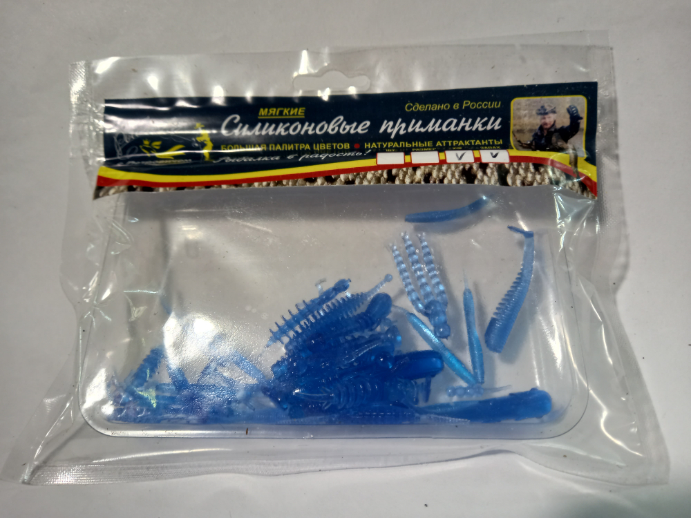Миксовый набор силиконовых приманок РсП. Цвет синий.