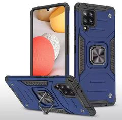 Противоударный чехол Strong Armour Case с кольцом для Samsung Galaxy A12, M12 (Темно-синий)