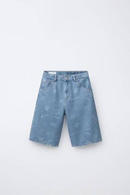 ZARA ДЖИНСОВЫЕ ШОРТЫ SKATE С ЛОГОТИПОМ, СИНИЙ