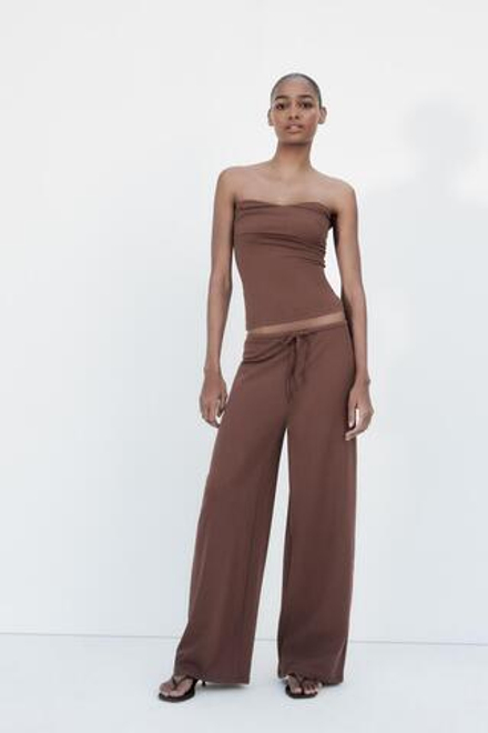 ZARA ТОП БАНДО ИЗ РЕЛЬЕФНОЙ ТКАНИ, КОРИЧНЕВЫЙ