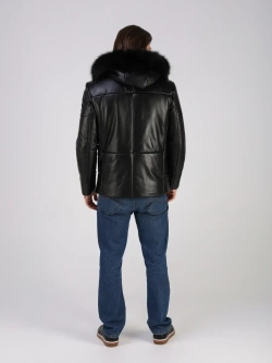 Куртка зимняя кожаная с капюшоном пуховик
