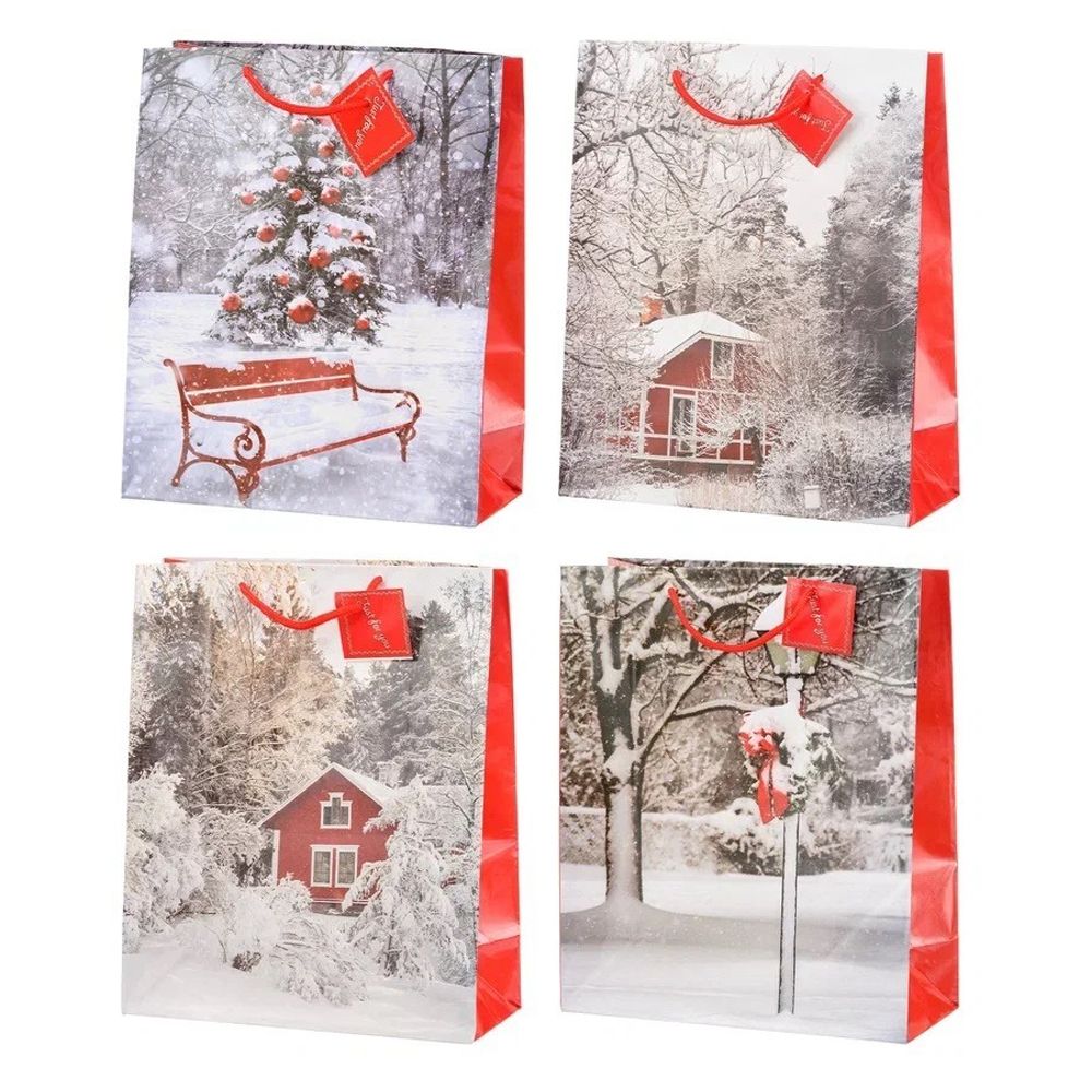 Подарочный пакет Basir, серия &quot;Зима&quot;, бумажный, цветной с рисунком ассорти, размер 32*44*12 см
