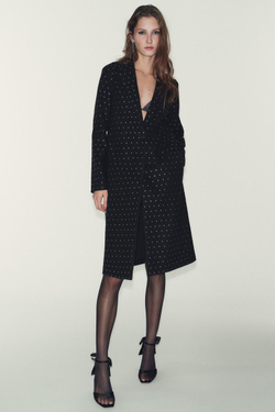 ZARA МЯГКОЕ ПАЛЬТО СО СТРАЗАМИ, ЧЕРНЫЙ