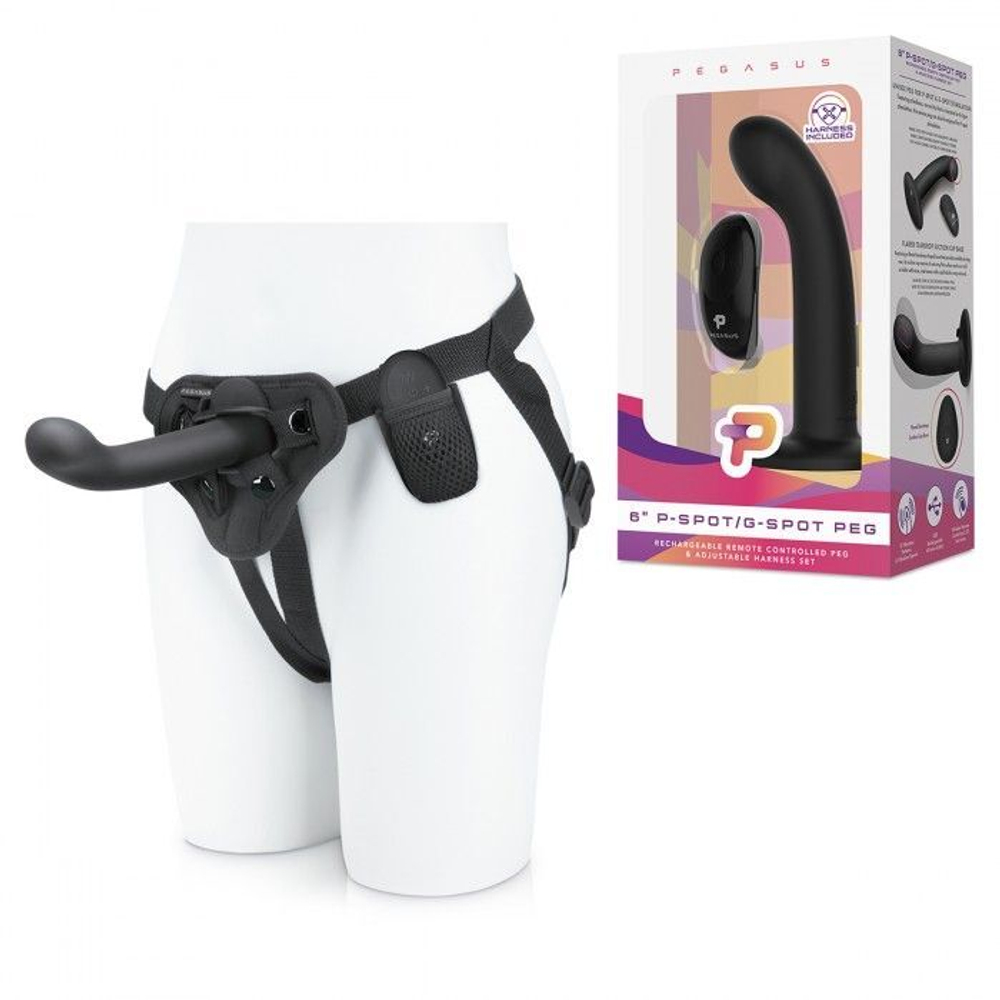 Черный вибрострапон с загнутой головкой Pegasus с пультом ДУ - 15 см. (Цвет: черный)