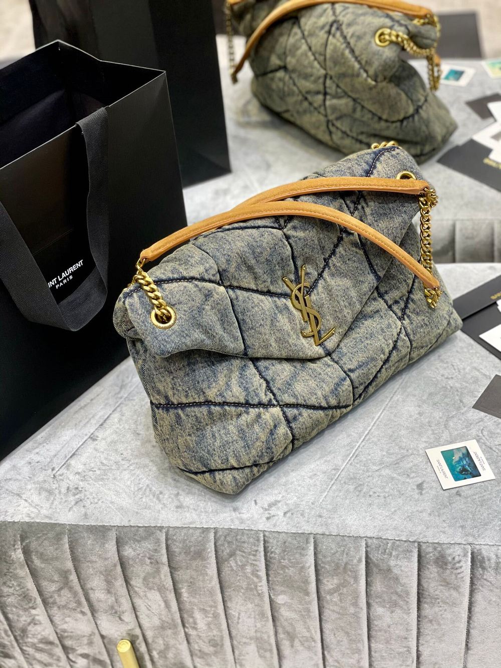 Saint Laurent Loulou Puffer Denim Bag 35 cm