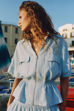 ZARA РУБАШКА САФАРИ НА МОЛНИИ, НЕБЕСНО-ГОЛУБОЙ