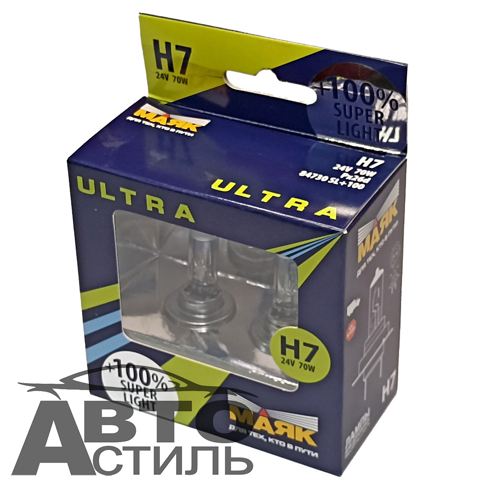 Автолампа H7 24V 70W (PX26d) Маяк +100% Super Light (к-т) 84730SL+100