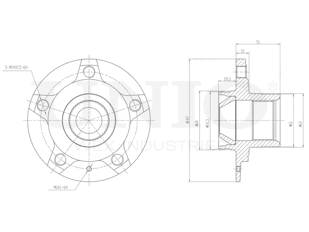 Ступица передняя/задняя (без ABS) UNIO HUB-20217