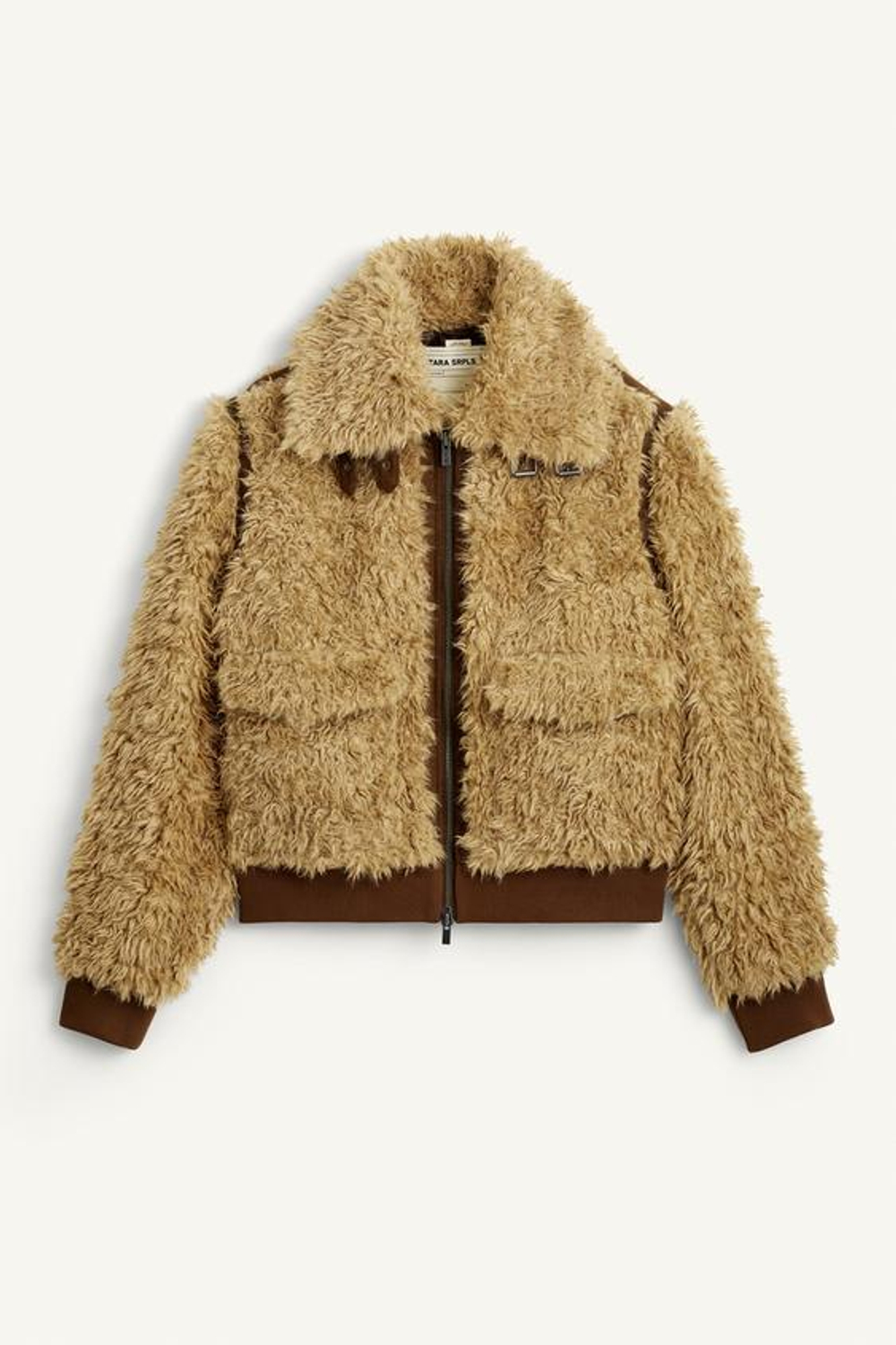 ZARA УКОРОЧЕННАЯ КУРТКА ИЗ ТКАНИ С ЭФФЕКТОМ ОВЧИНЫ, МЯГКИЙ КАШТАНОВЫЙ