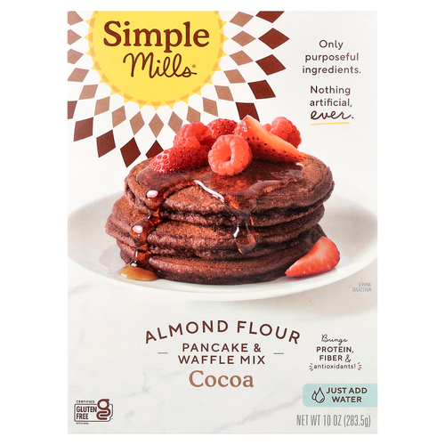 Simple Mills, смесь для выпекания блинов и вафель с миндальной мукой, какао, 283,5 г (10 унций)