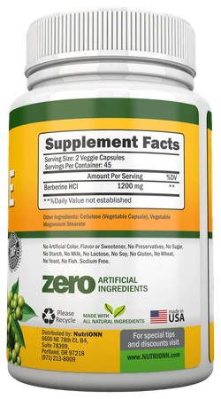 NutriONN Berberine 600 mg 90 vcaps, Берберин, Контроль сахара