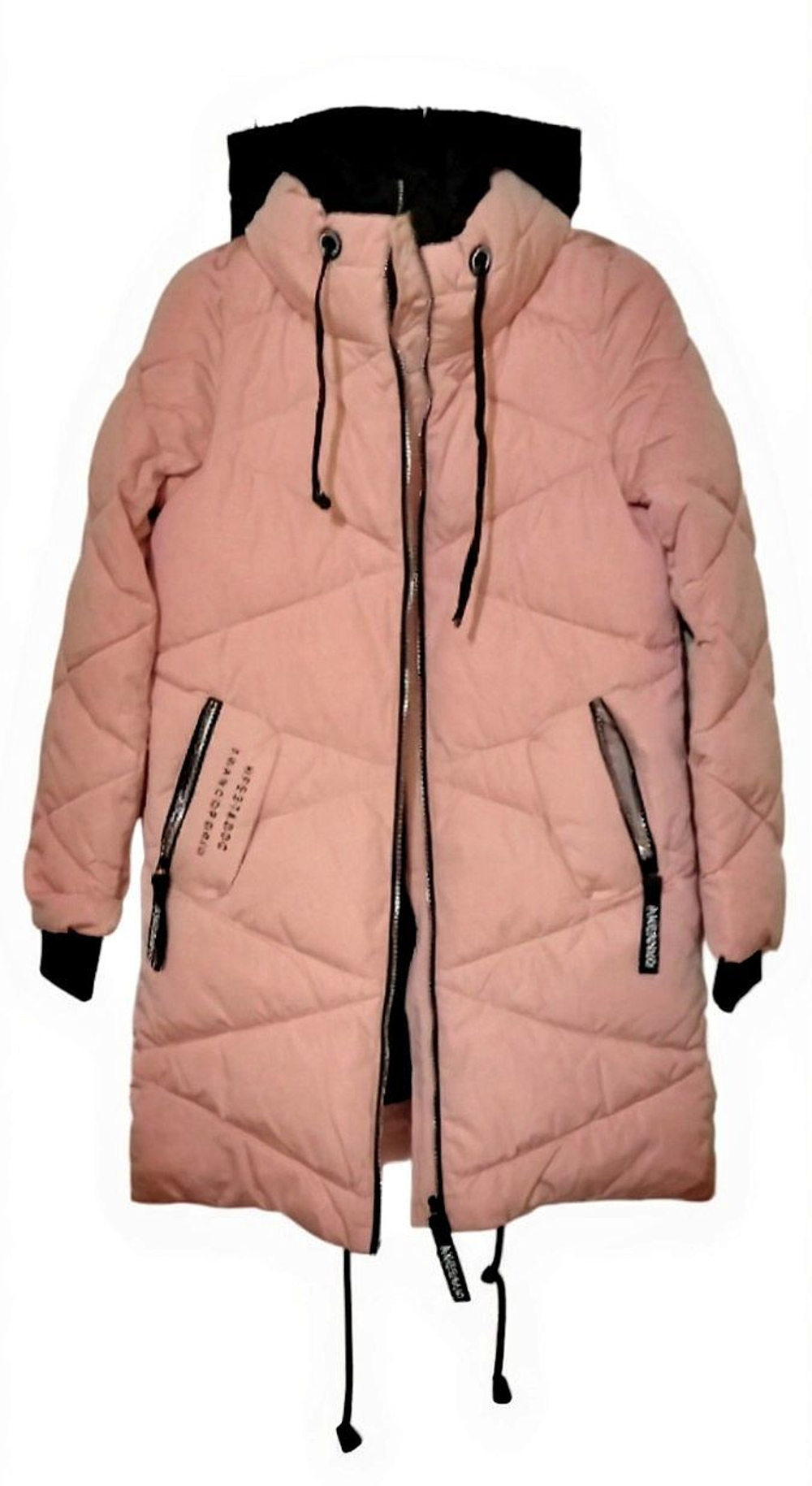 Зимняя куртка для девочки розового цвета с чёрным капюшоном, размер M (44-46)