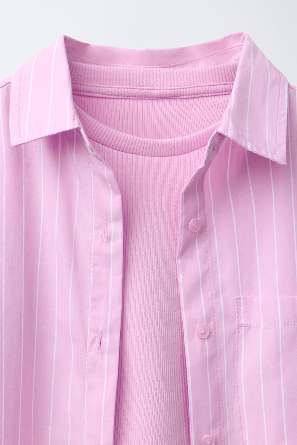 ZARA РУБАШКА OXFORD В ПОЛОСКУ С ФУТБОЛКОЙ В РУБЧИК, РОЗОВЫЙ