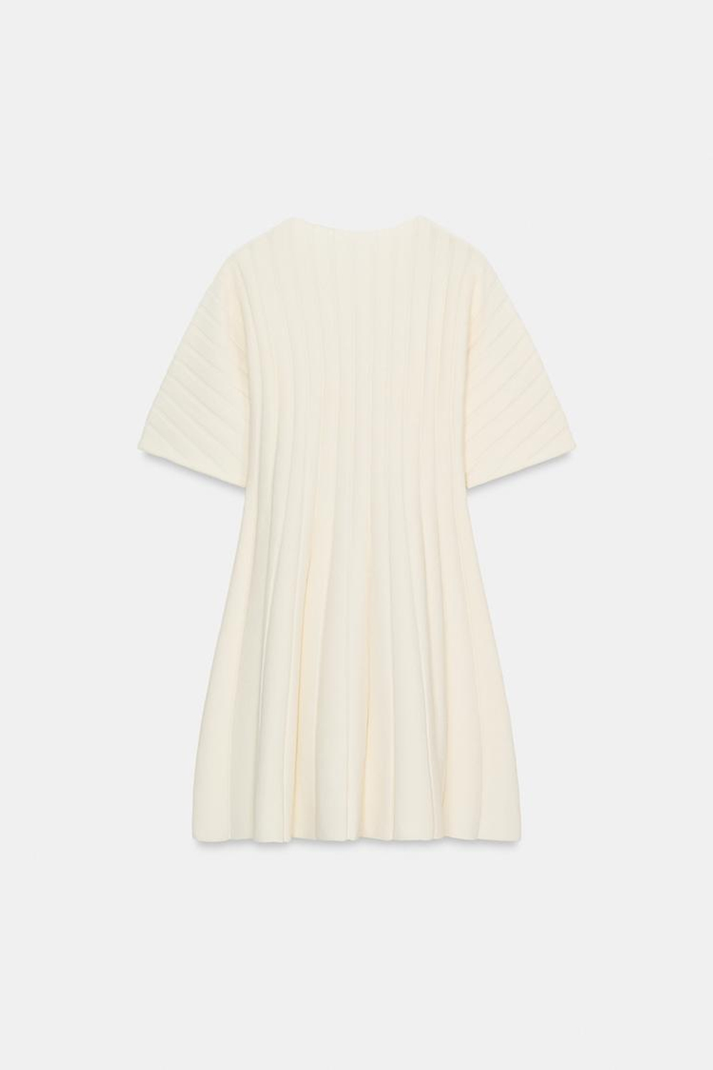 ZARA КОРОТКОЕ ПЛАТЬЕ В РУБЧИК С ОБЪЕМНЫМИ РУКАВАМИ, ЭКРЮ