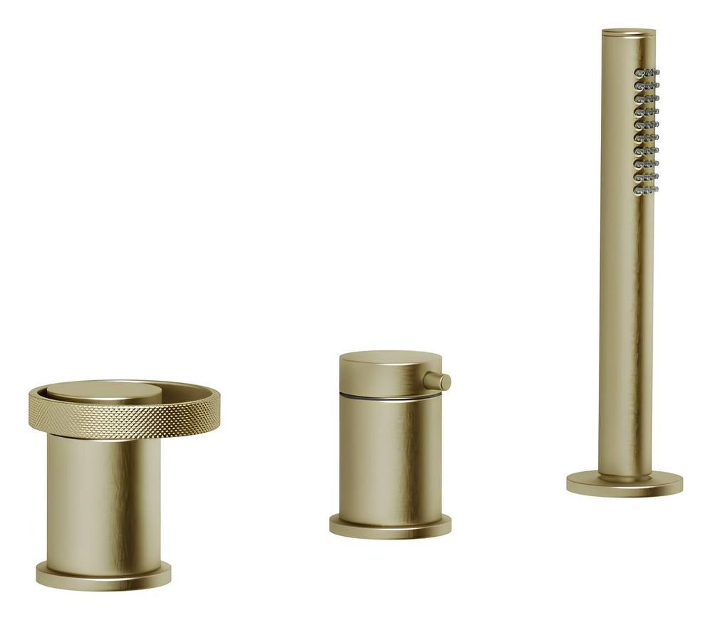 Смеситель на борт ванны Gessi Anello, с ручным душем, цвет Brushed Brass PVD
