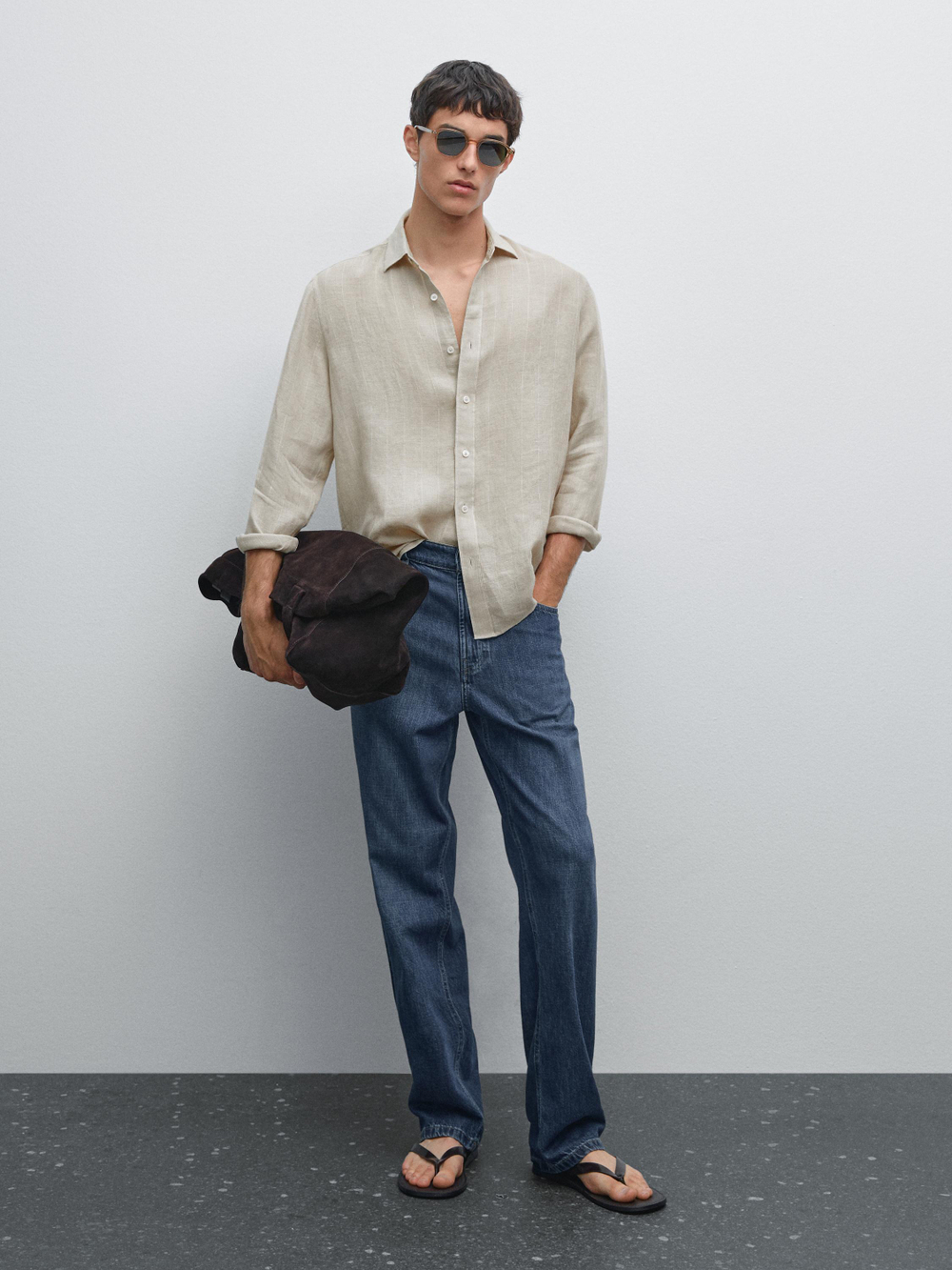 Massimo Dutti Рубашка в полоску классического кроя, бежевый