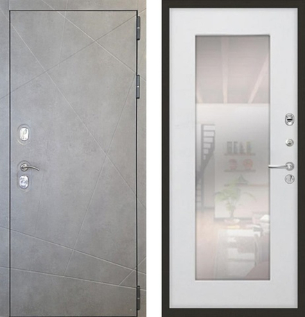Входная металлическая дверь с зеркалом Лекс New Line Соната Бетон темный /  №37 Ясень белый