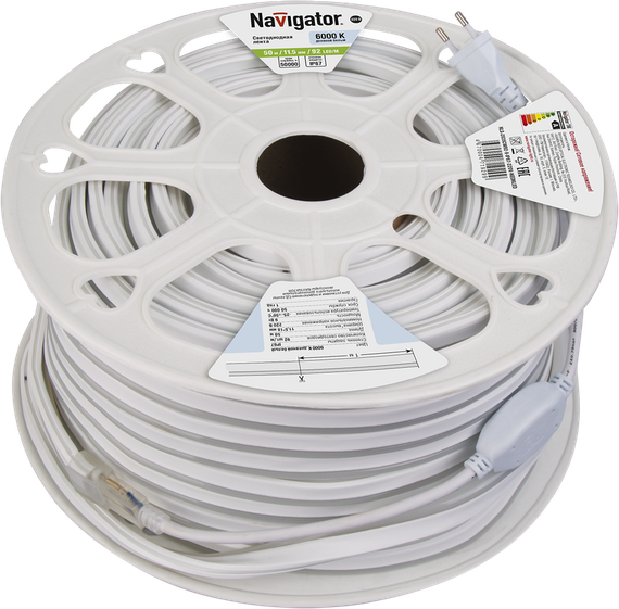 Лента светодиодная Navigator NEONLED 220V 9Вт 6000K IP67 бухта 20м белая 32749